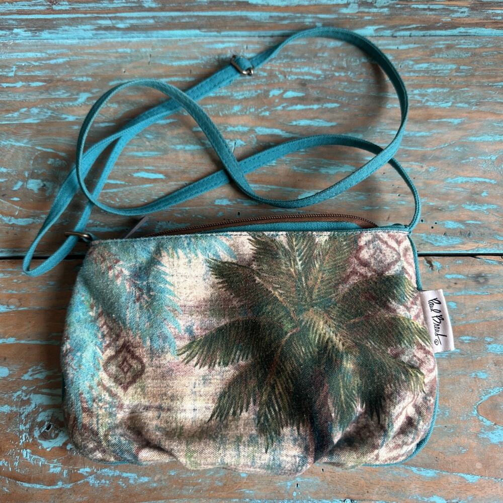Paul Brent Wearable Art Tropical Palm Tree Crossbody Bag Purse Turquoise Green